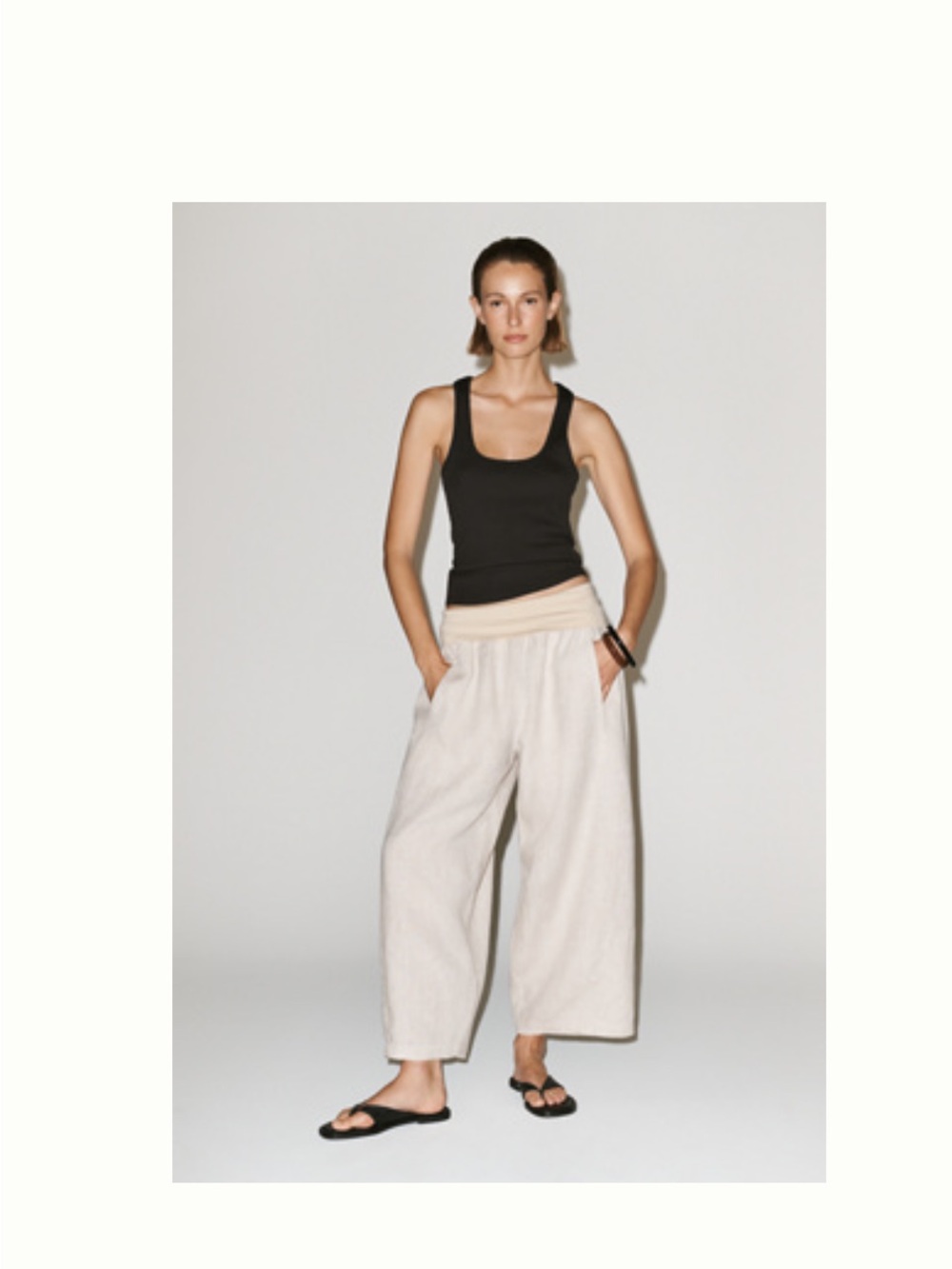 Anthropologie 4OURS Dreamers 100% Linen Cream Fold Over Pants.